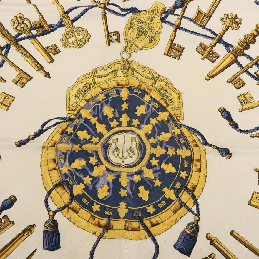 Hermes × Vintage Hermès Early Issue "Les Cles" Silk Twill Scarf 90 with Box Size ONE SIZE - 3 Thumbnail