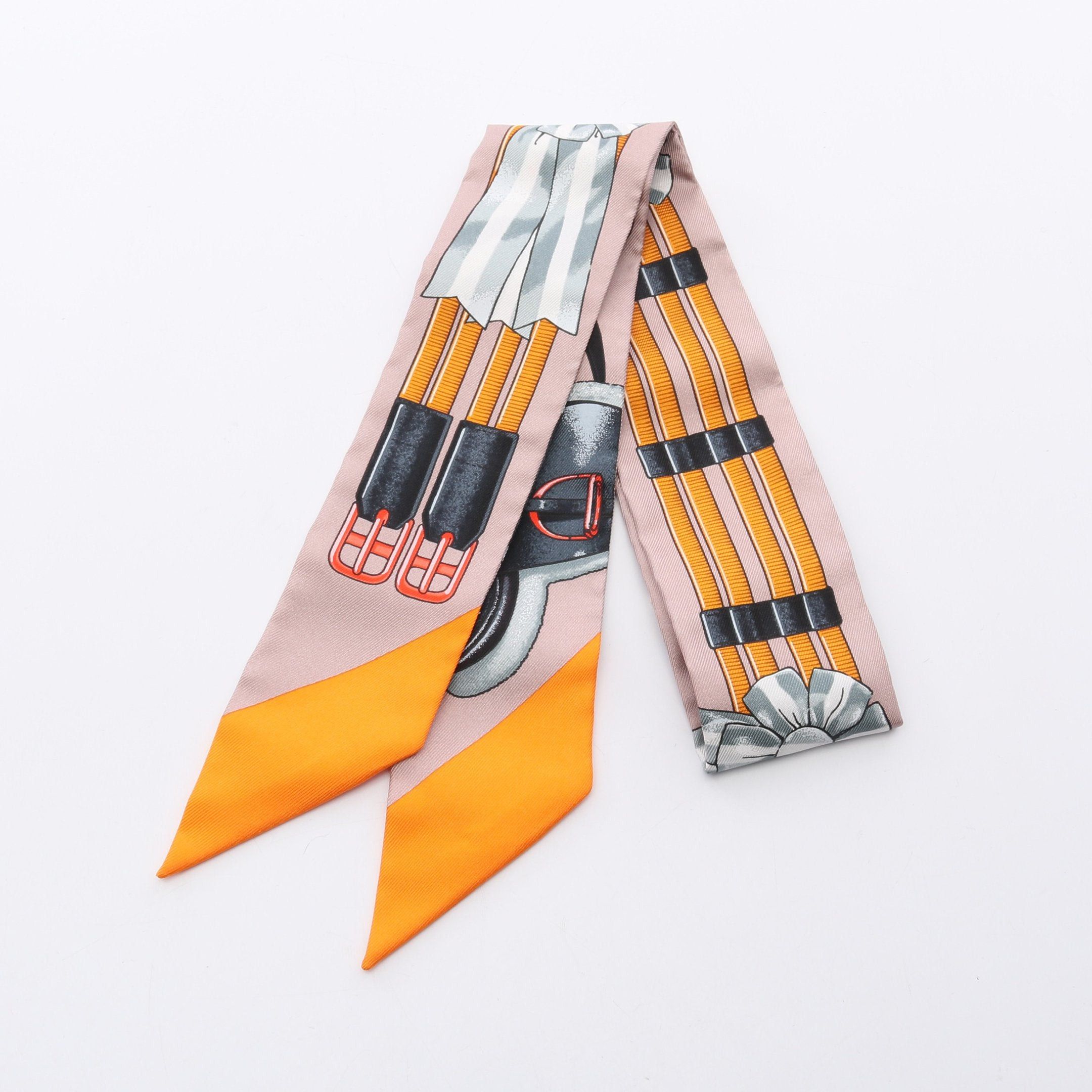 Hermes Hermes Twilly Jumping Ribbon Scarf Silk Dusty Pink Orange Multicolor Size ONE SIZE - 1 Thumbnail