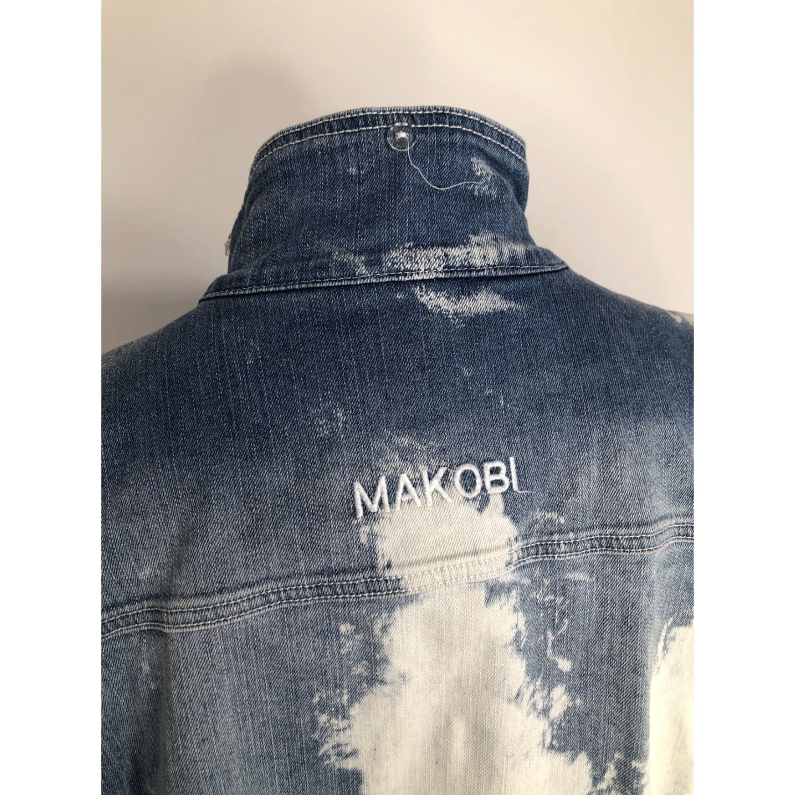 Denime MAKOBI Denim Biker Jacket 3XL Blue Men Distressed Leather Look EXCELLENT Size US XXL / EU 58 / 5 - 7 Thumbnail