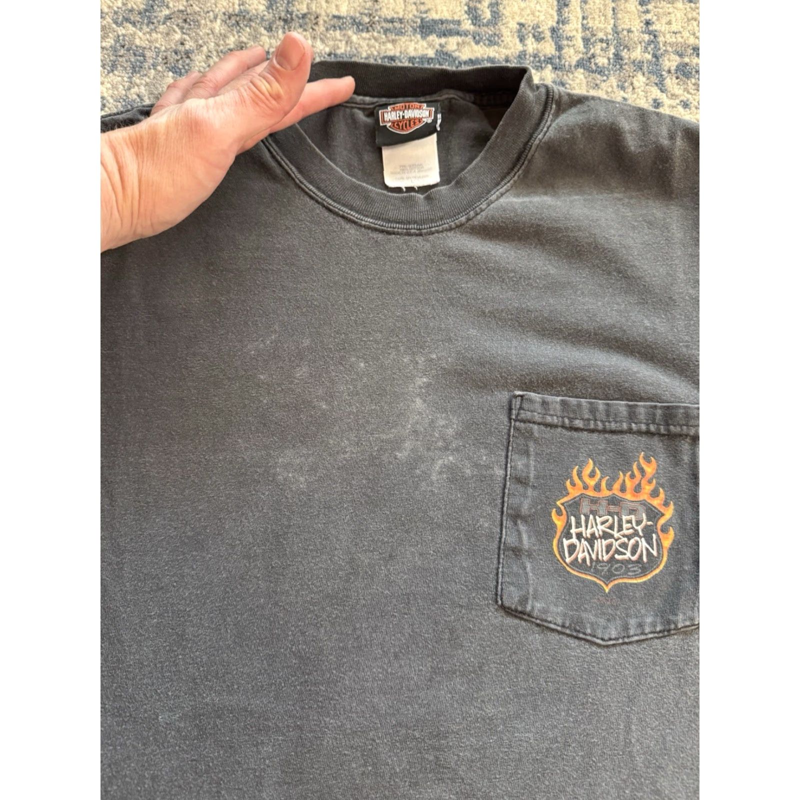 Harley Davidson VINTAGE Harley-Davidson Motorcycles Pocket Tee T-Shirt Logo Graphic Print Black 2003 2000s Men L Crew Neck Short Sleeve Pockets Biker Motorcycle TX Size US L / EU 52-54 / 3 - 7 Thumbnail