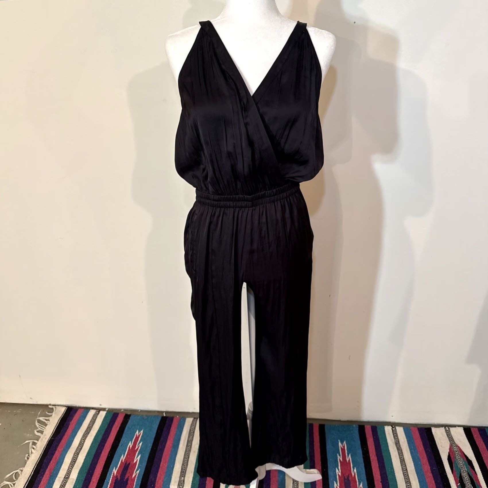 Zadig & Voltaire Zadig & Voltaire Jumpsuit Womens Size S Black Satin with Pockets V Neck Sleeveless One-Piece Cap Straps CapSatin? Size 28" / US 6 / IT 42 - 2 Thumbnail