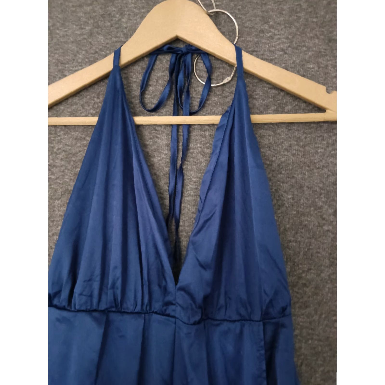 Vintage Yim Eili Halter Maxi Dress Navy Blue Polyester Size M Sleeveless Adult Regular Wedding Bridesmaid Size ONE SIZE - 2 Thumbnail
