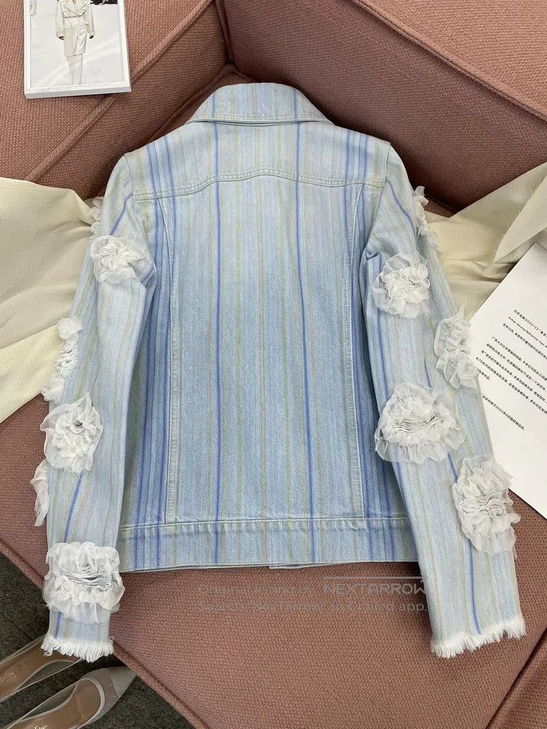 Chanel Chanel Waterfall Series Blue Camelia Denim Jacket Size XS / US 0-2 / IT 36-38 - 6 Thumbnail