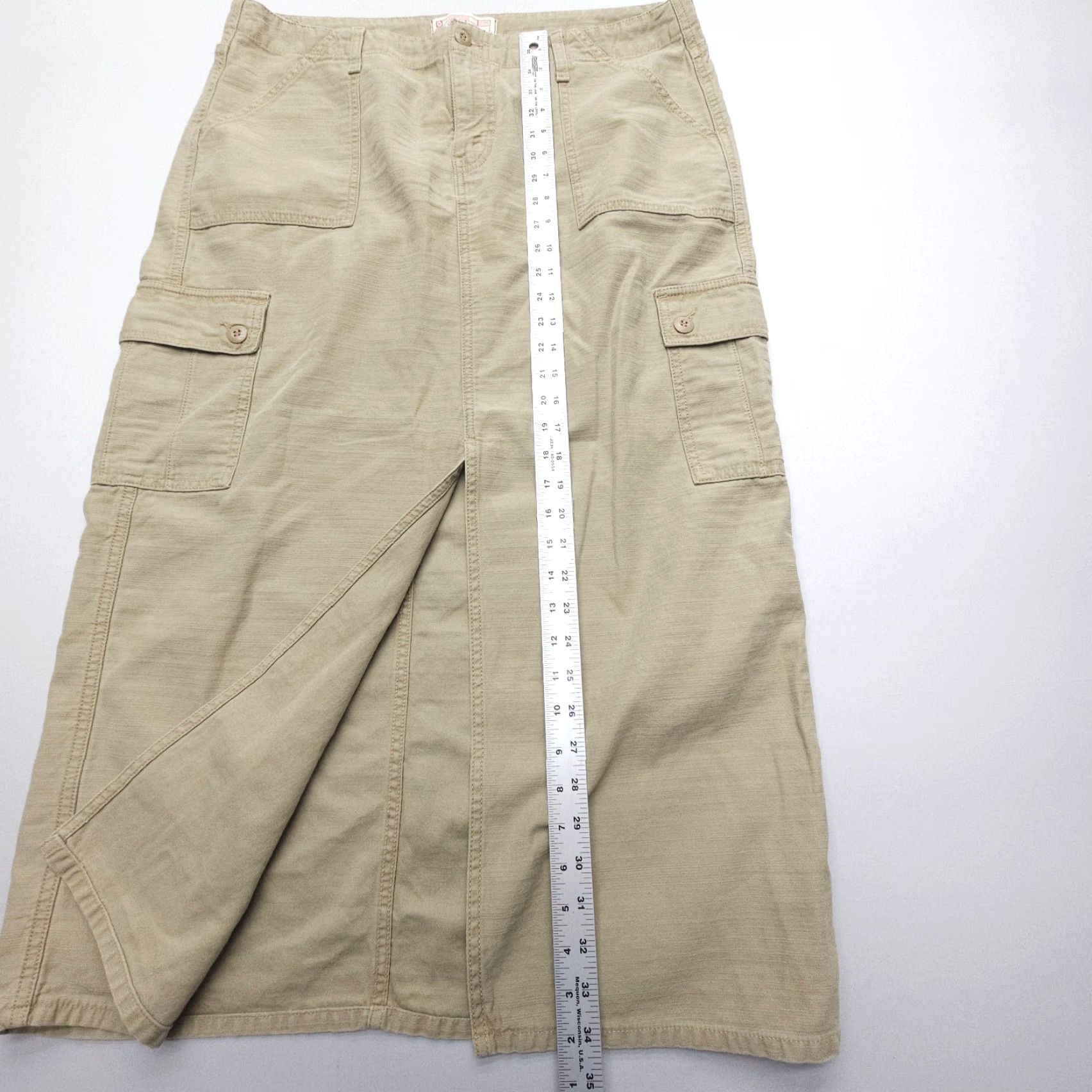 Levi's VINTAGE Levi's Levi's Strauss Maxi Cargo Skirt Womens 16 Tan Front Slit Long Y2K 2000's Size 38" / US 16 / IT 52 - 6 Thumbnail