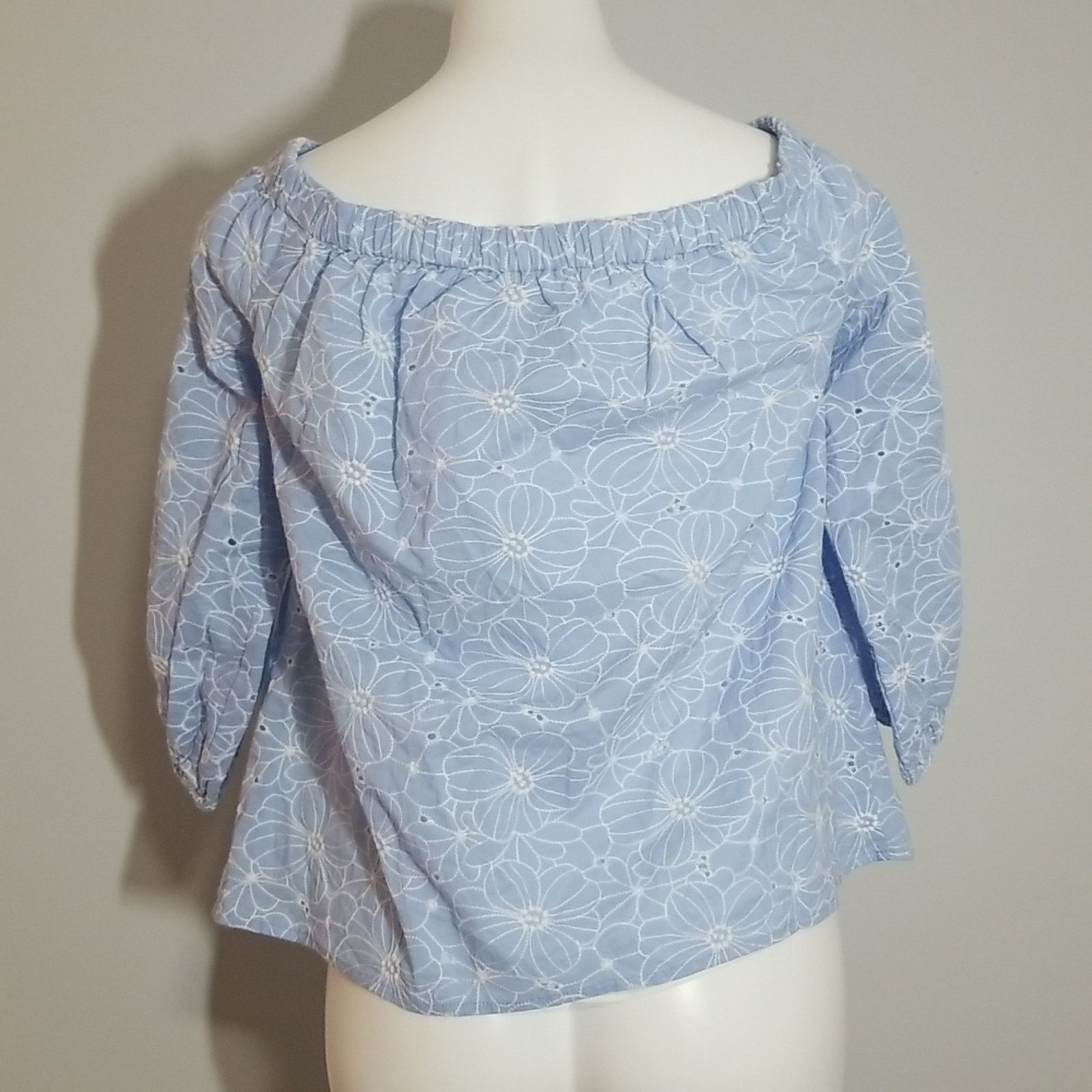 Other Milly Nova Blue Off-Shoulder Eyelet Floral Embroidered Top Size L / US 10 / IT 46 - 2 Thumbnail