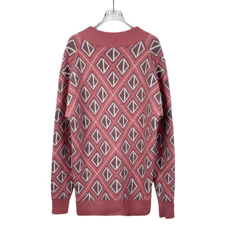 Dior Dior 22 pink diamond pattern full-print V-neck wool sweater Size US S / EU 44-46 / 1 - 2 Thumbnail