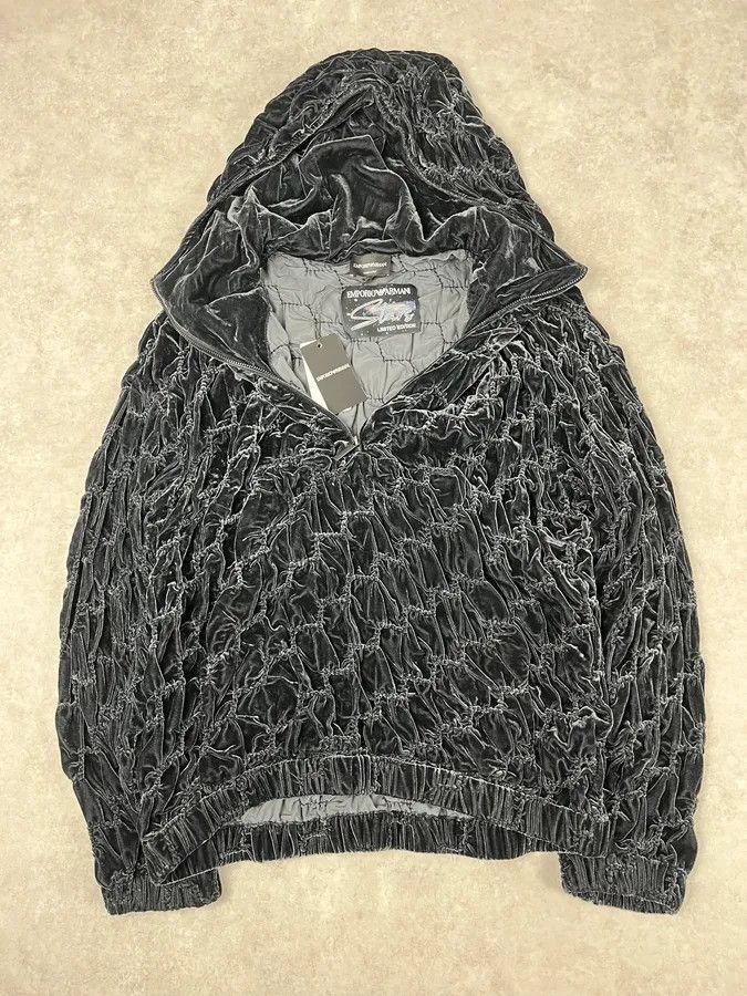 Emporio Armani 2010s Emporio Armani Black Wool Relief Hooded Jacket Size US M / EU 48-50 / 2 - 8 Thumbnail