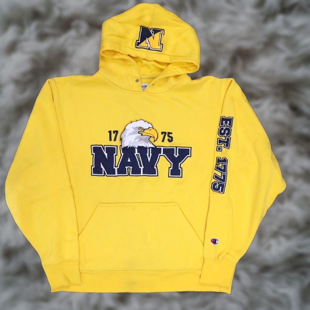 Champion VINTAGE Champion US Navy Hoodie Sweatshirt L Large Yellow Fleece USN Eagle Y2K Pullover Size US L / EU 52-54 / 3 - 1 Thumbnail