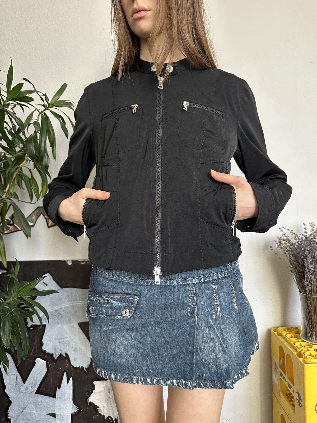 Vintage Marccain Vintage Nylon Double Zip Up Moto Biker Jacket Size S / US 4 / IT 40 - 3 Thumbnail