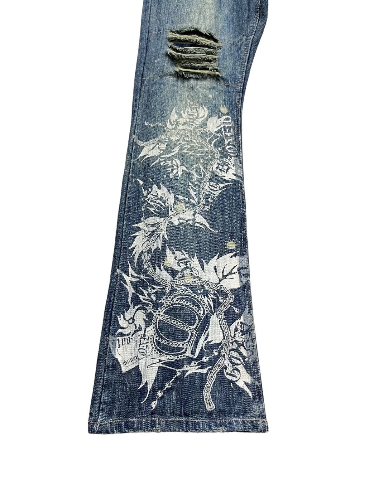 Guru FYE🔥GUMU INTERNATIONAL Punk Ripped Tribal Print Flare Denim Size 31" - 12 Thumbnail