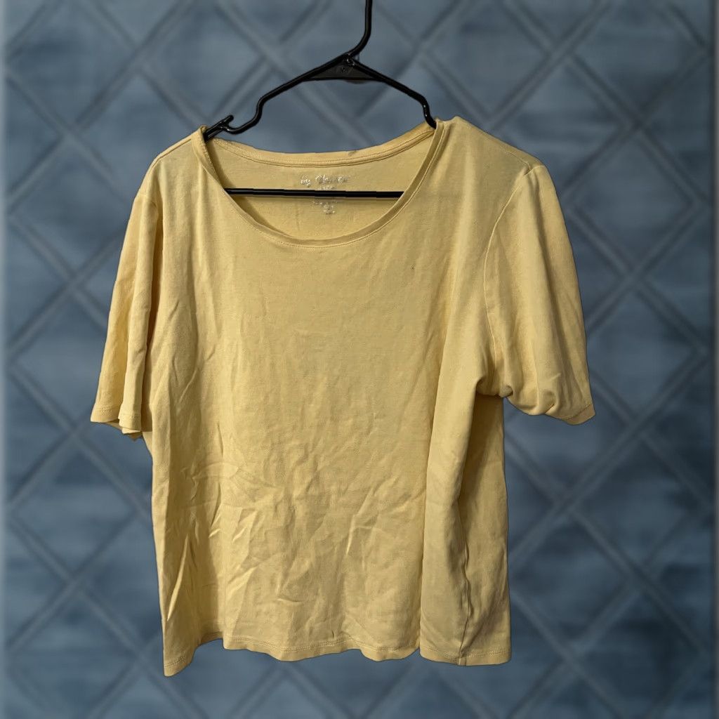 Vintage Chico's T-Shirt Women's 3 Yellow Round Neck Short Sleeve Solid Cotton Tee Size XS / US 0-2 / IT 36-38 - 1 Thumbnail