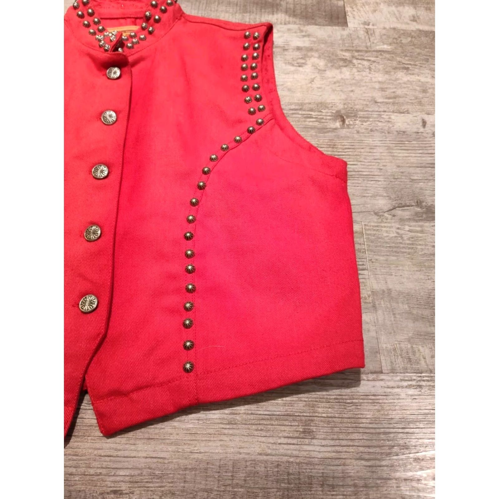 Denime VINTAGE Gordon James Denim Vest Women's Medium Red Western Rodeo Studded 80s Cowboy Sleeveless Size 32" / US 10 / IT 46 - 3 Thumbnail