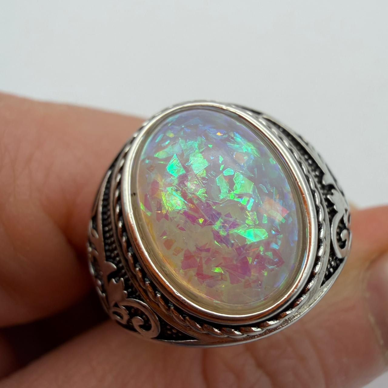 Vintage Vintage Opal Ring 925 Sterling Silver Unisex Statement Ring Size ONE SIZE - 2 Thumbnail