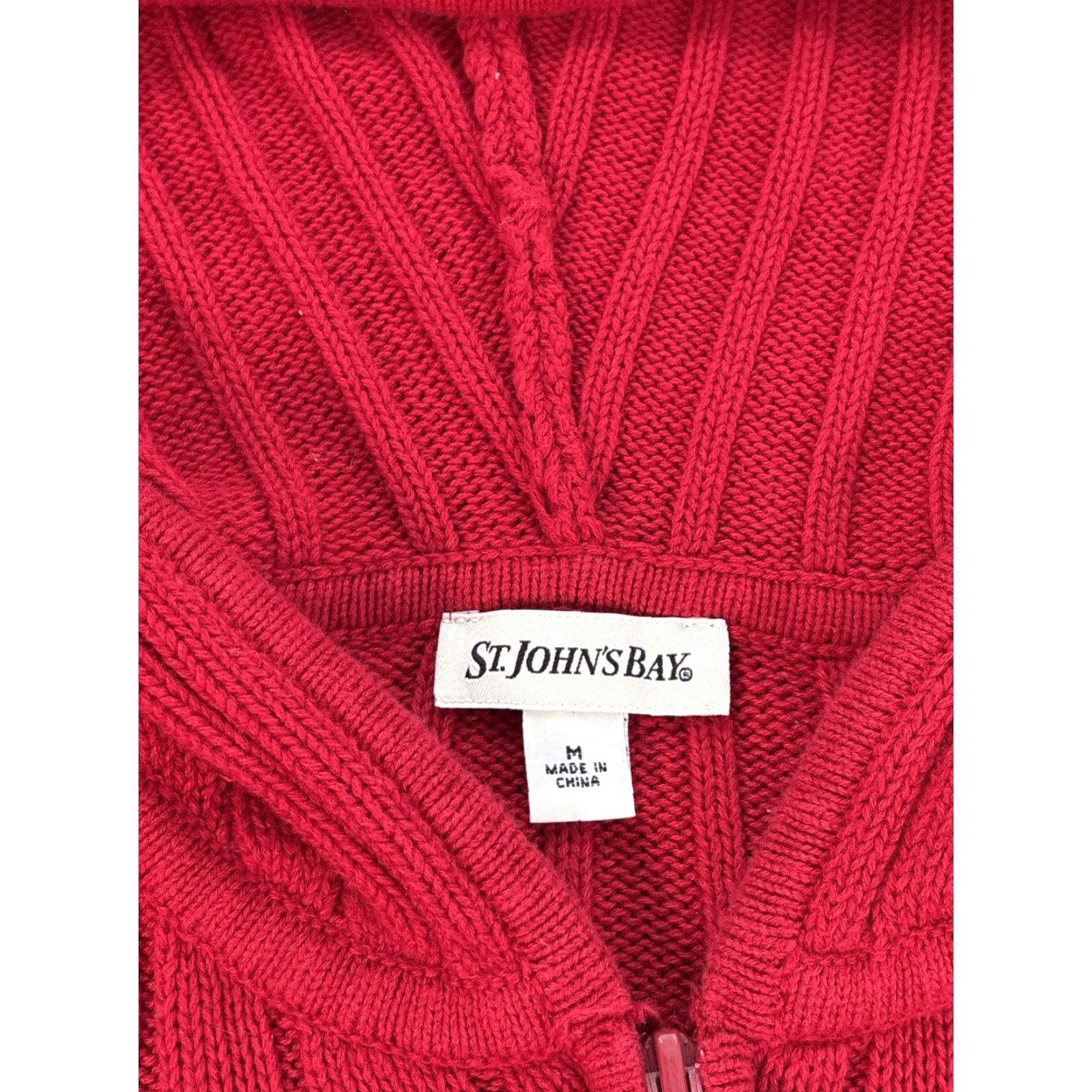Vintage VINTAGE St John’s Bay Hoodie Red Cable Knit Full Zip M Womens 90s Full Zip Chunky Y2K Activewear Size M / US 6-8 / IT 42-44 - 4 Thumbnail
