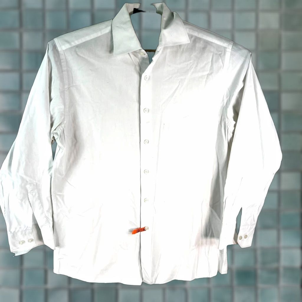 Liz Claiborne Claiborne Men's Dress Shirt White Cotton Non-Iron Modern Fit 15.5 19 Adult Mens Size 40R - 1 Thumbnail