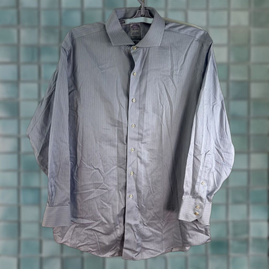 Brooks Brothers Brooks Brothers Shirt Mens Size 16.5 Blue Striped Non-Iron Button-Down Cotton Regular Fit Classic Preppy Size US L / EU 52-54 / 3 - 1 Thumbnail