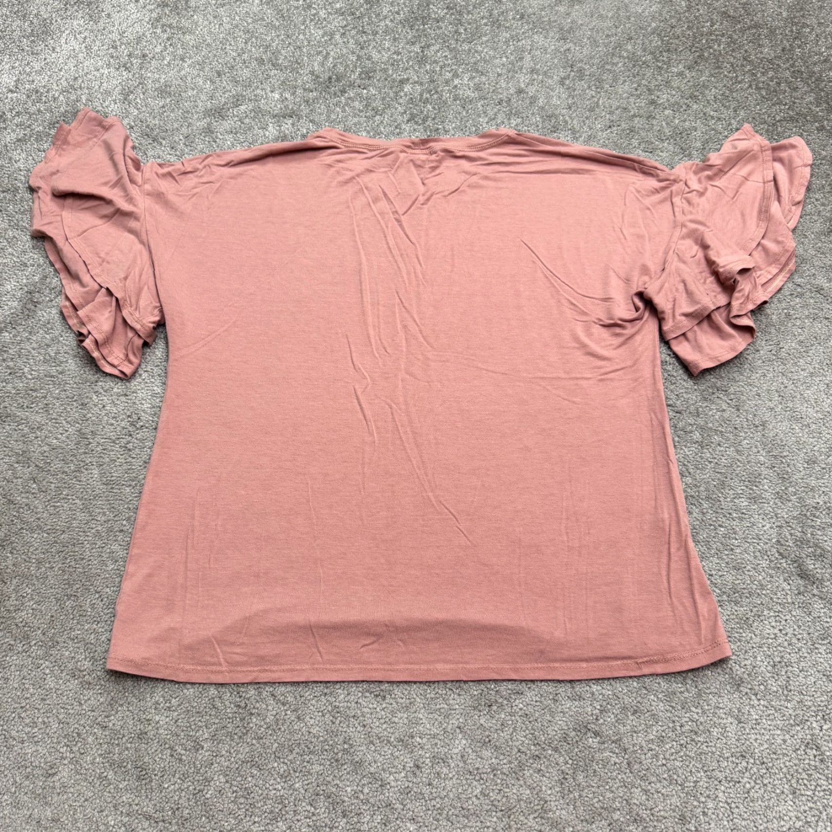 Pinko Nur Blouse Shirt Womens XL Pink Short Sleeve Ruffle Knit Crew Neck Casual Bohemian Classic Modern Classic Relaxed Fit Regular Womens Size XL / US 12-14 / IT 48-50 - 2 Thumbnail