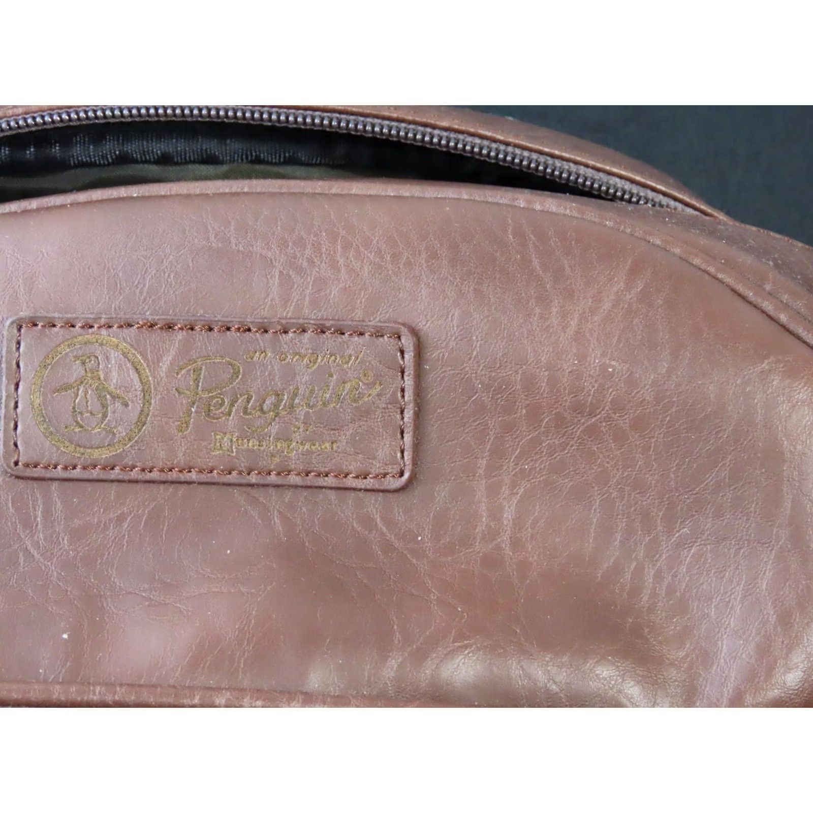 Vintage Penguin by Munsingwear Toiletries Travel Bag in Faux Leather Brown, Medium, Men, Pouch, Water Resistant, Zip, Inner Pockets, Lined, Brown Size ONE SIZE - 2 Thumbnail