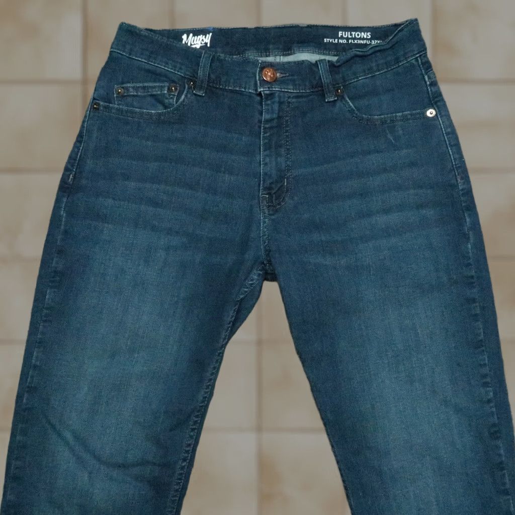 Vintage Mugsy Jeans Mens 32x30 Blue Fultons 5 Pocket Stretch Denim Shirt T Shirt? Size US 32 / EU 48 - 1 Thumbnail