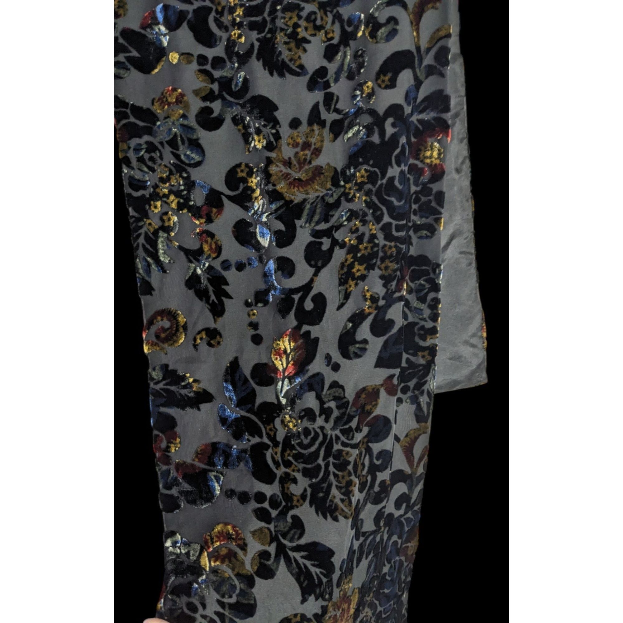 Other Vintage Dark Rainbow Burnt Velvet Floral Scarf Size ONE SIZE - 2 Thumbnail