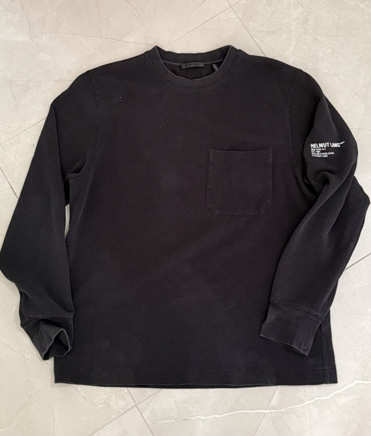 Black Waffle Knit Logo Long Sleeve