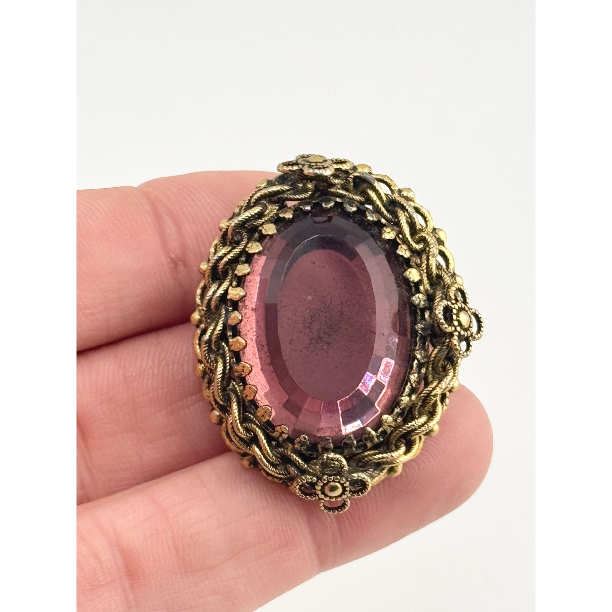 Vintage Vintage faceted purple glass floral brooch pin pendant Size ONE SIZE - 4 Thumbnail