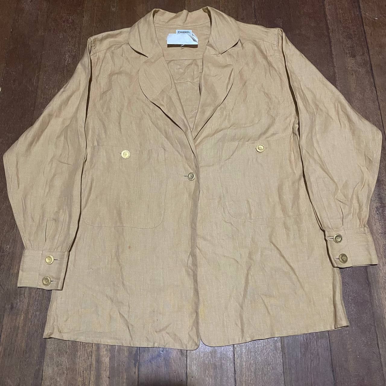 image of Vintage Chanel One Button Linen Blazer in Brown, Men's (Size 36R)