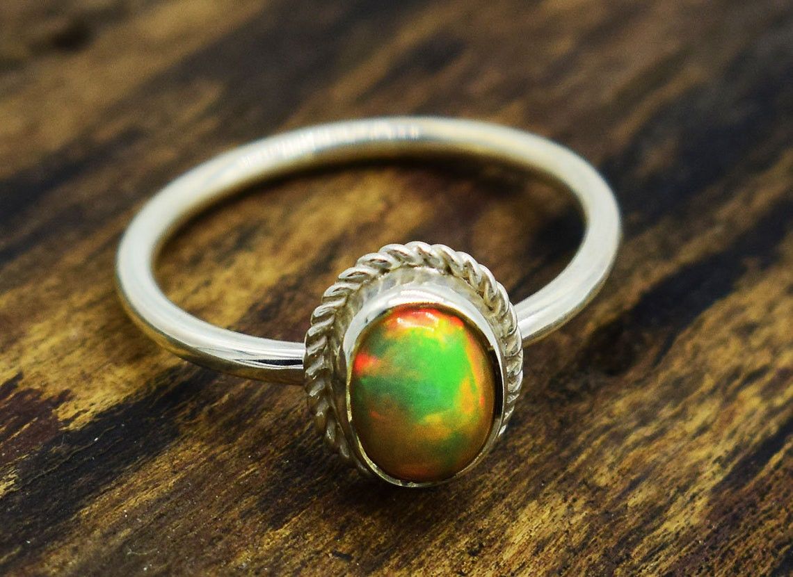 Handmade Ethiopian Opal Ring: Handmade 925K Silver October Birthstone Size ONE SIZE - 3 Thumbnail