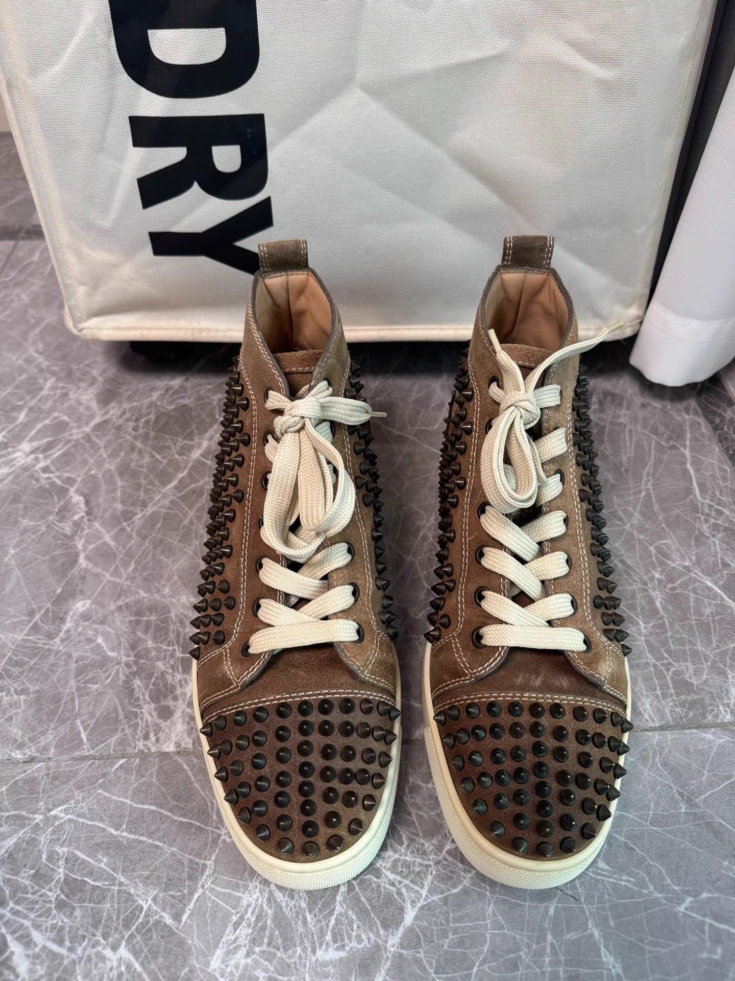 Christian Louboutin Christian Louboutin Spiked Suede Sneakers with Red Sole K6 Size US 7 / EU 40 - 2 Thumbnail