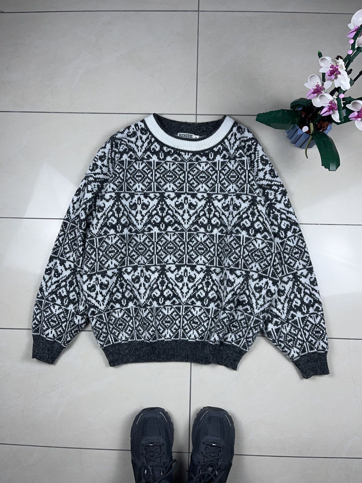 Vintage ➕ crazy pattern tribal vintage boxy fuzzy sweater y2k Size US M / EU 48-50 / 2 - 1 Thumbnail