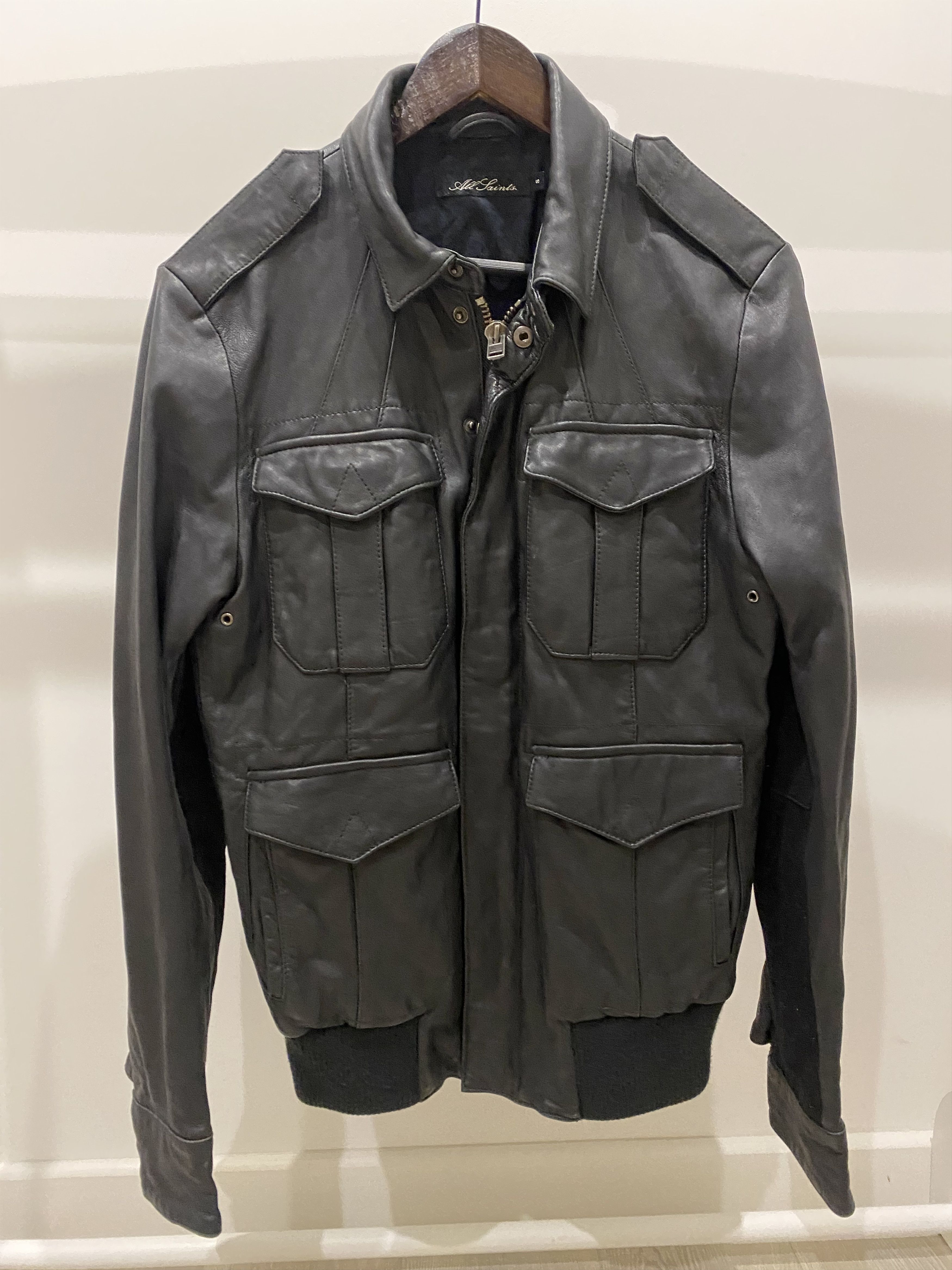 image of Allsaints Biker Style Leather Jacket in Black, Men's (Size Small)