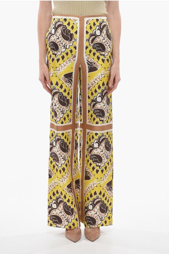 Image of Valentino Silk Baggy Pants With Bandana Pattern in Yellow, Women's (Size 30)