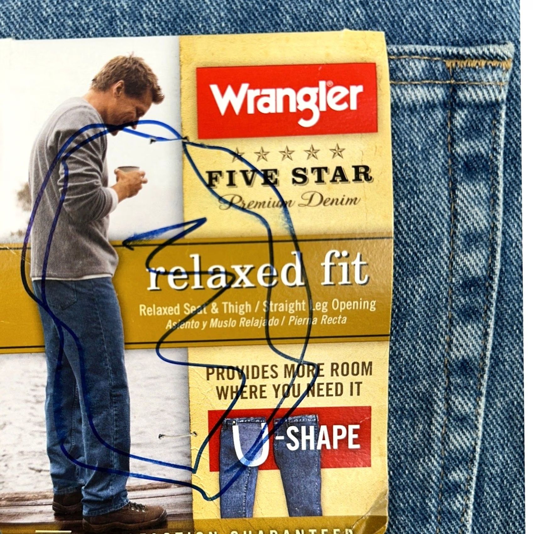 Wrangler VINTAGE? No — Wrangler Five Star Jeans Mens 36X32 Blue Relaxed Fit Straight Leg 5 Pockets Size US 36 / EU 52 - 4 Thumbnail