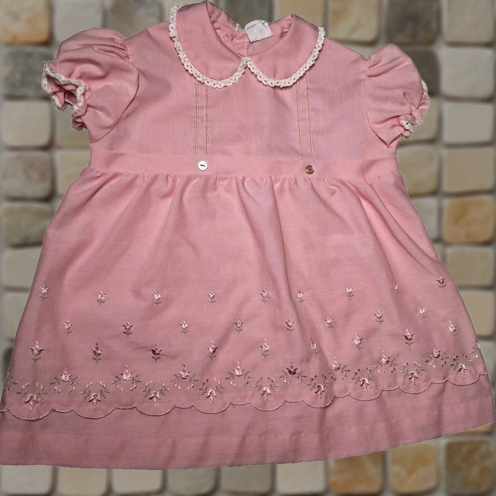 Sears VINTAGE Sears Perma Prest Dress Girls 3T Pink Short Sleeve Collar Casual Cotton Blend 12" Pit to Pit 17" Long Boys? Size ONE SIZE - 1 Thumbnail