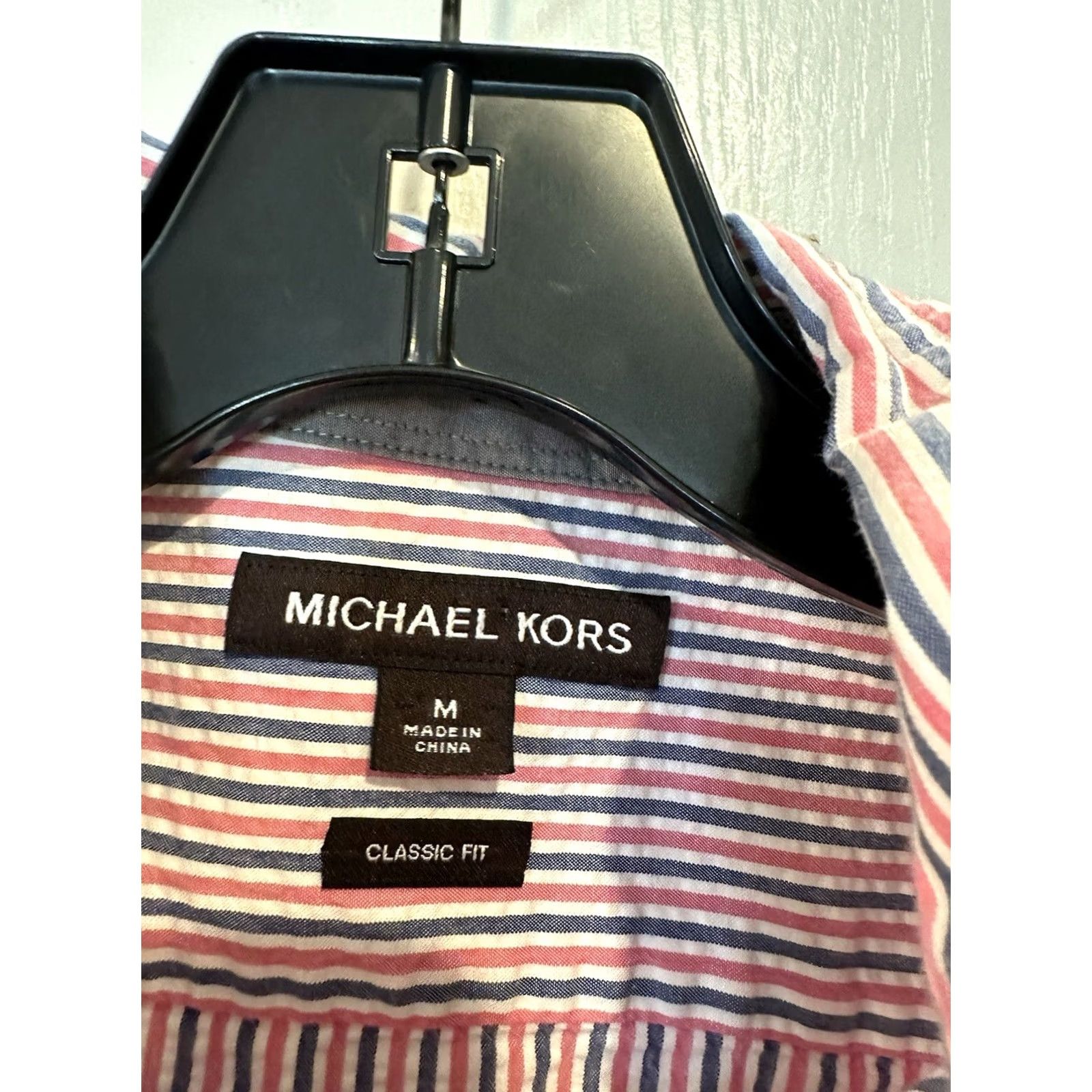 Michael Kors Michael Kors Button-Up Shirt Multicolor Seersucker Striped Short Sleeve M Regular Mens Medium Colors Size US M / EU 48-50 / 2 - 2 Thumbnail