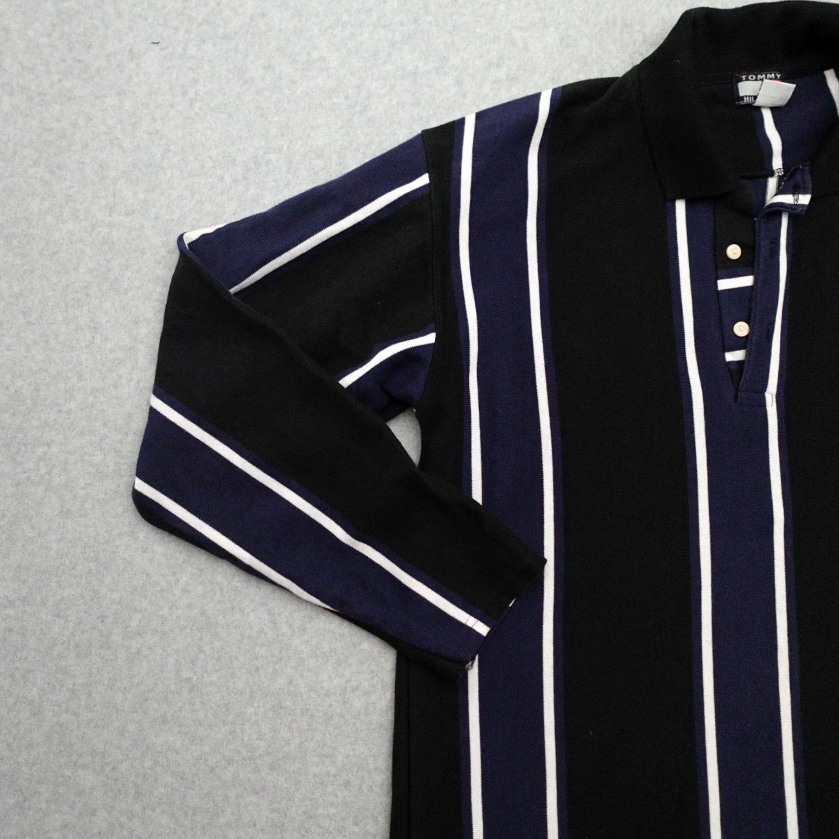 Tommy Hilfiger TOMMY HILFIGER Shirt XL Blue White Black Vertical Striped Polo Men Long Sleeve Button-Up Vintage Size US XL / EU 56 / 4 - 4 Thumbnail