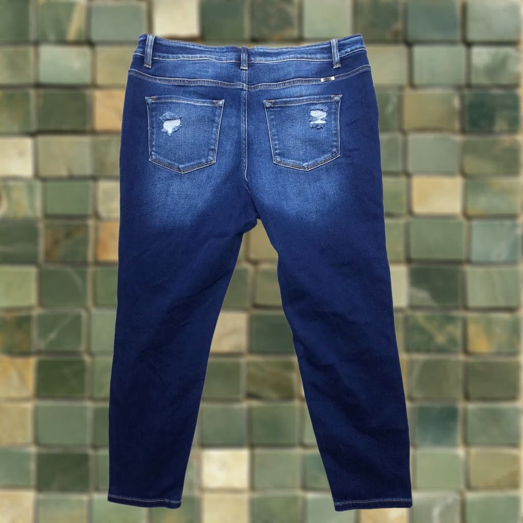 Vintage KanCan Jeans Distressed Mid Rise Ankle Size 16 Dark Wash Denim Blue 5-Pocket Regular Stretch Women Jeans Mens Womens Girls Size 38" / US 16 / IT 52 - 1 Thumbnail