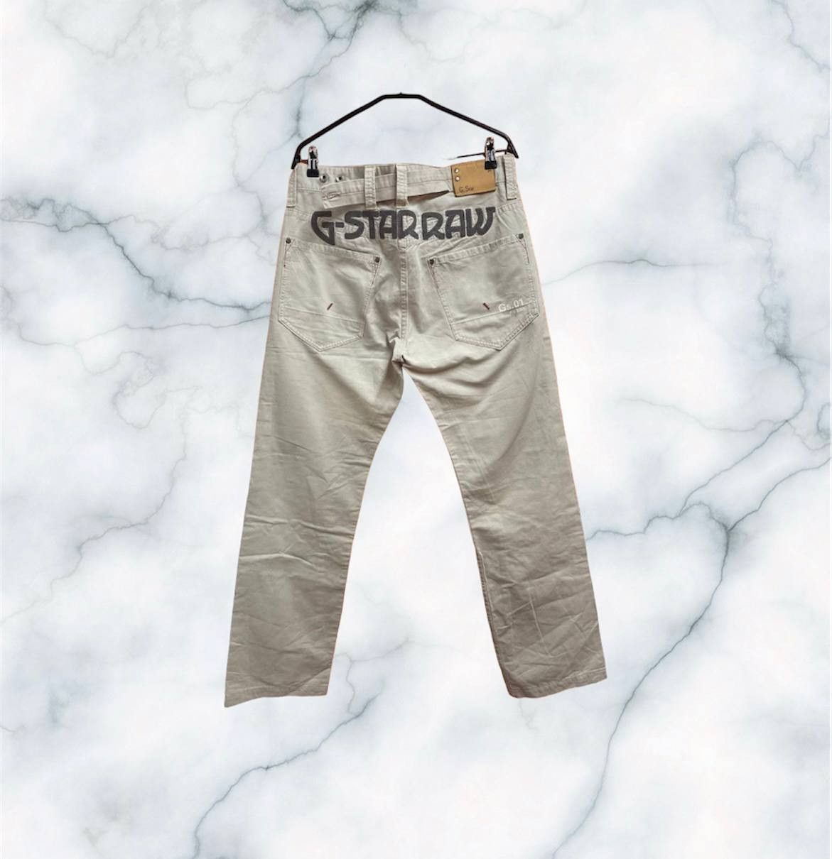 image of G Star Raw x Gstar Embroidered Logo Vintage G Star Pants in Beige, Men's (Size 33)