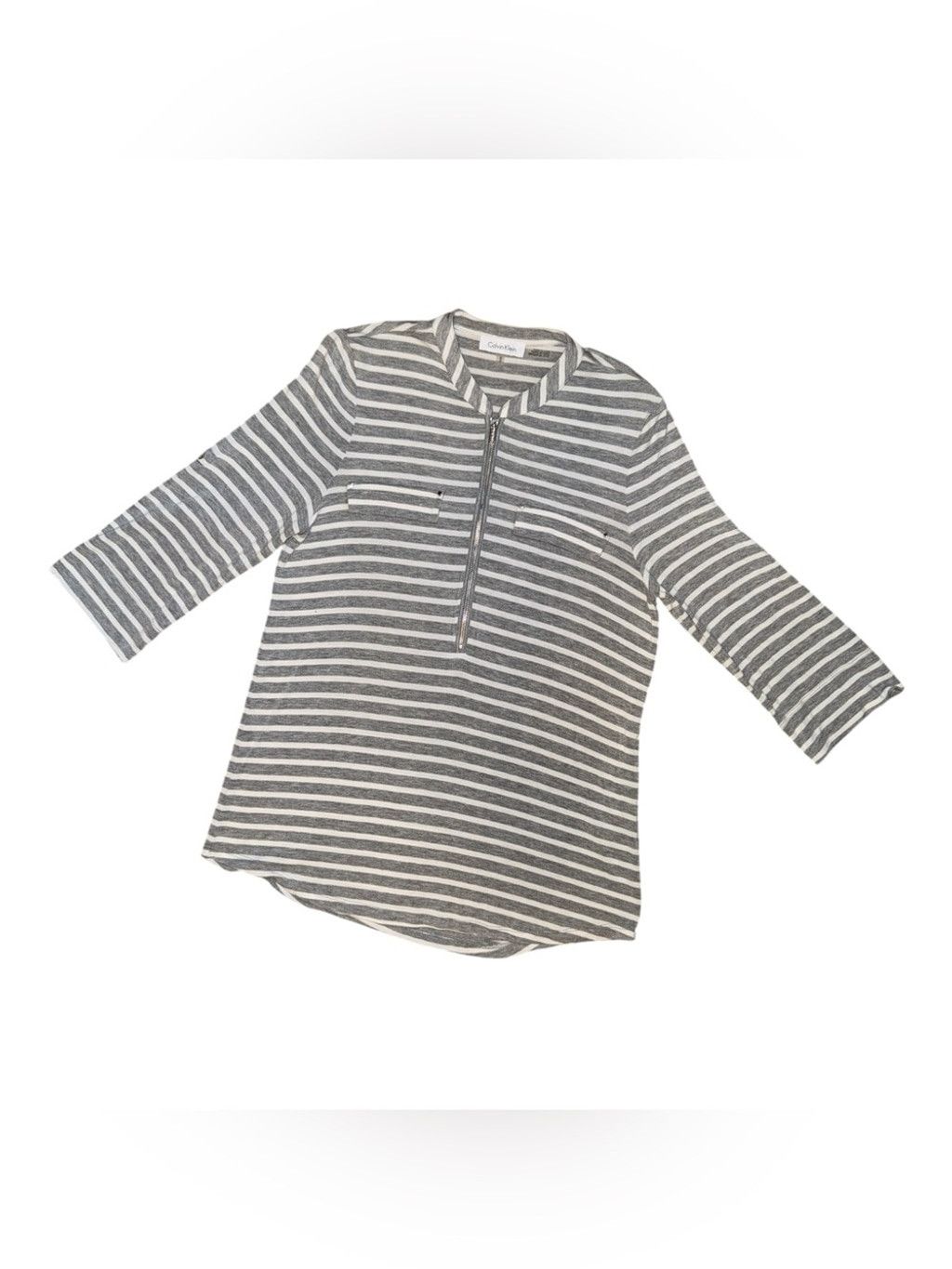 Calvin Klein Calvin Klein Grey and White Striped Half-Zip Tunic Top #86 Size L / US 10 / IT 46 - 5 Thumbnail