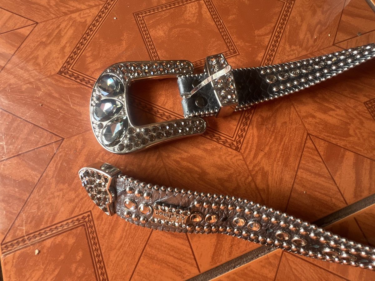 B.B. Simon b.b. Simon Silver Studded Leather Crystal Belt. Size 30 - 4 Thumbnail
