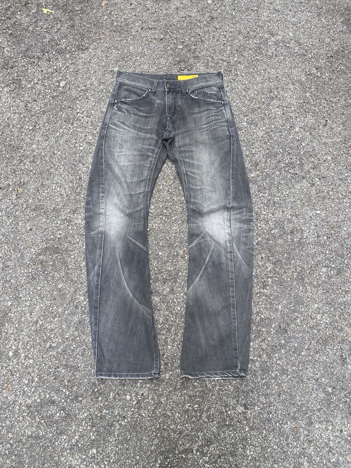 image of Avant Garde x Edwin E Function Engineered Denim Curved Leg Jeans Pants in Faded Black (Size 30)