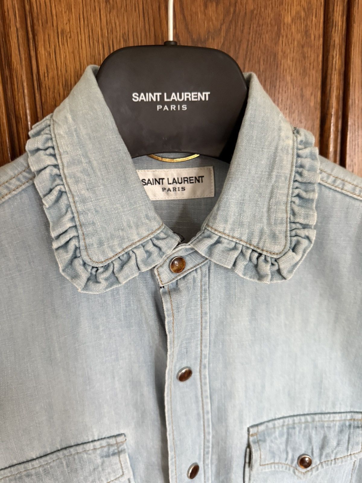 Saint Laurent Paris SS16 Saint Laurent ruffle collar blue denim shirt Hedi surf Size US S / EU 44-46 / 1 - 10 Thumbnail
