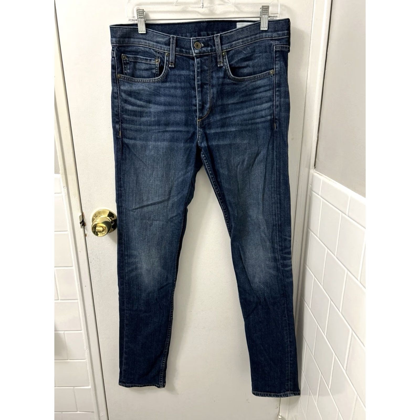 Rag & Bone Rag & Bone Jeans Slim Fit 2 Mens 29x32 Denim Blue Dark Wash Button Fly 5-Pocket Cotton Blend PU Stretch Regular Inseam 32 USA Made China Vintage: No Size US 29 - 2 Thumbnail