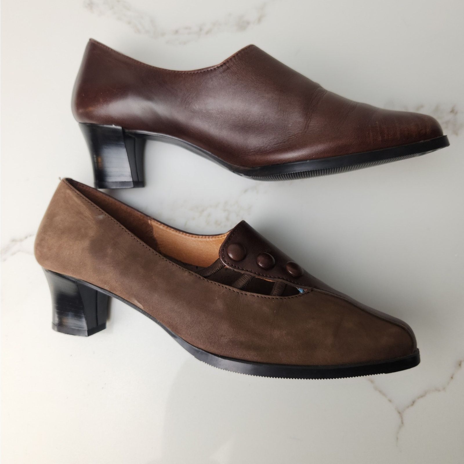 Other Vintage 80s Leather Suede Brown Heels Pumps 8-8 1/2 Sabotage Size US 8 / IT 38 - 12 Thumbnail