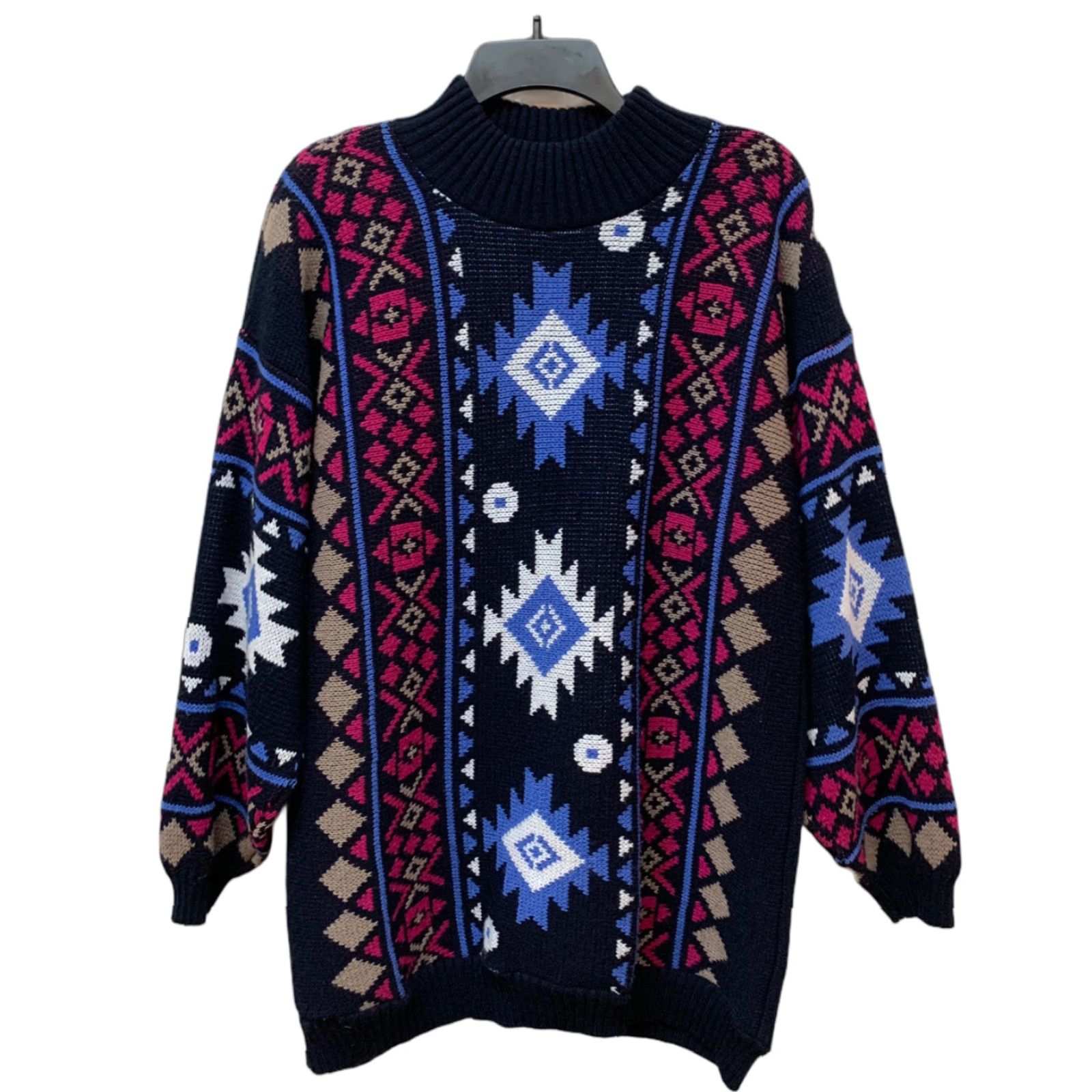 Vintage VINTAGE Clifton Place Bright Neon Navajo Southwestern Chunky Knit Tunic Sweater Size L / US 10 / IT 46 - 1 Thumbnail