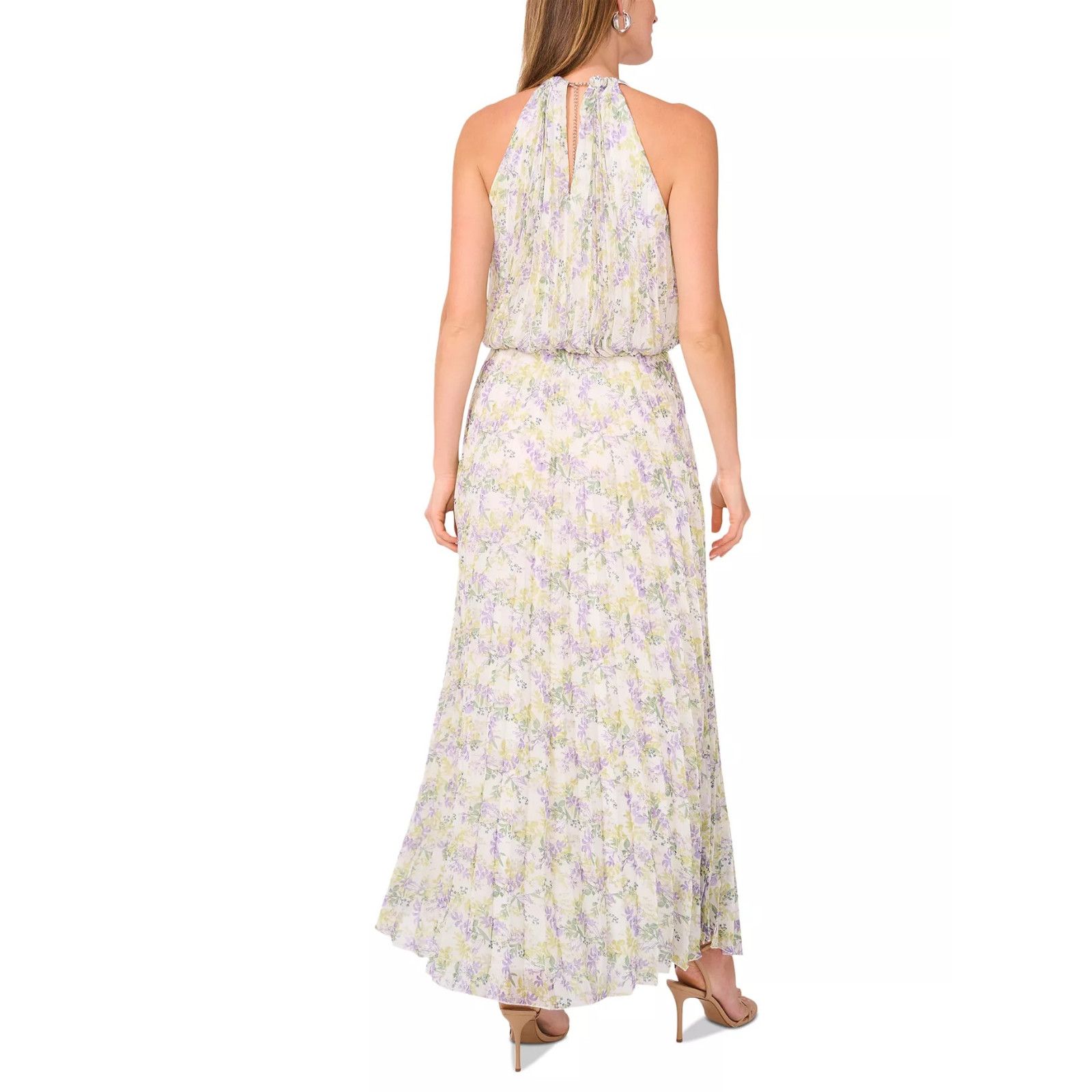 Other MSK Women's ivory Bloused-Waist Pleated Floral-Print Dress Size XL / US 12-14 / IT 48-50 - 4 Thumbnail