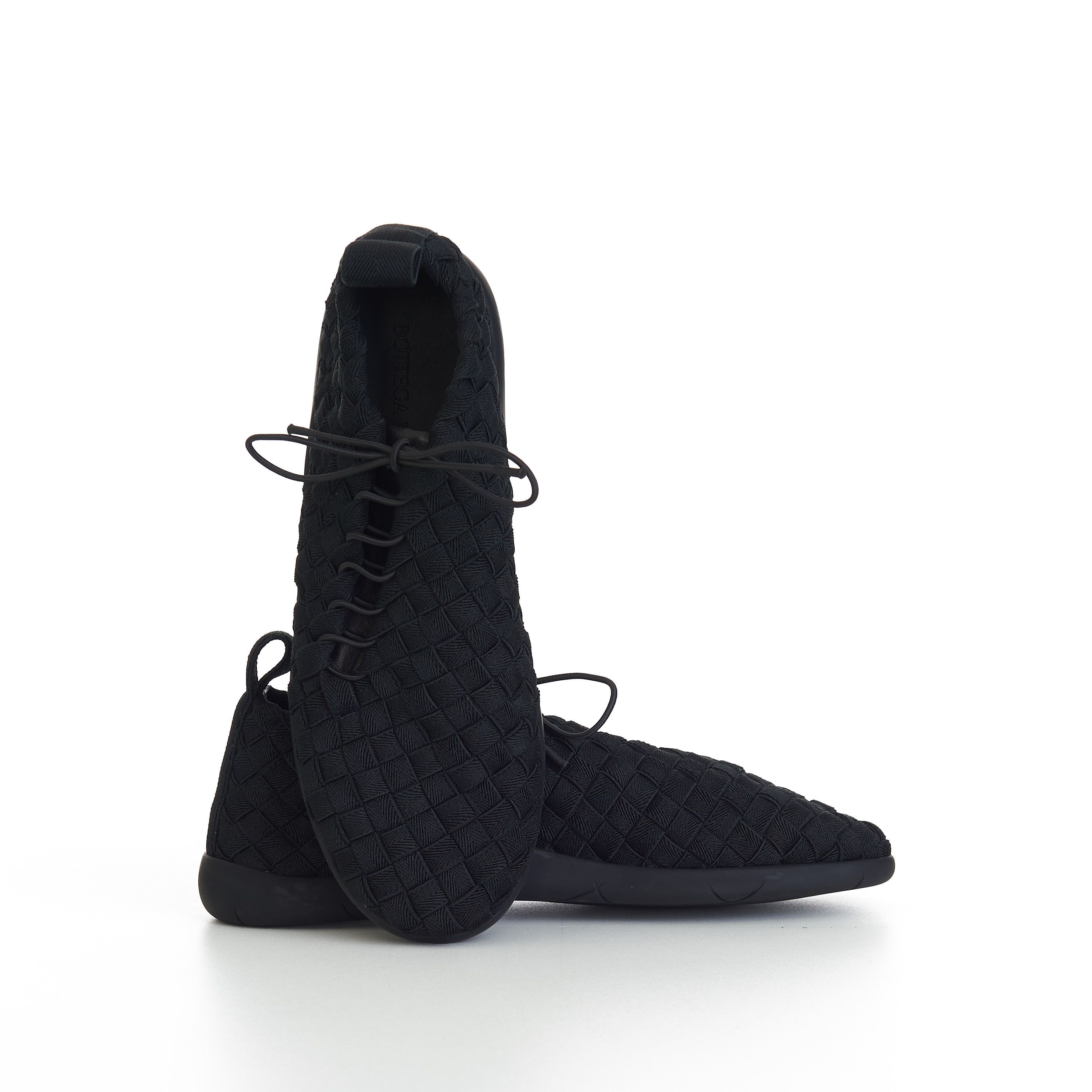 Bottega Veneta "Plat" Lace-up Sneakers In Black Intrecciato Elastic Size US 6 / EU 39 - 11 Thumbnail