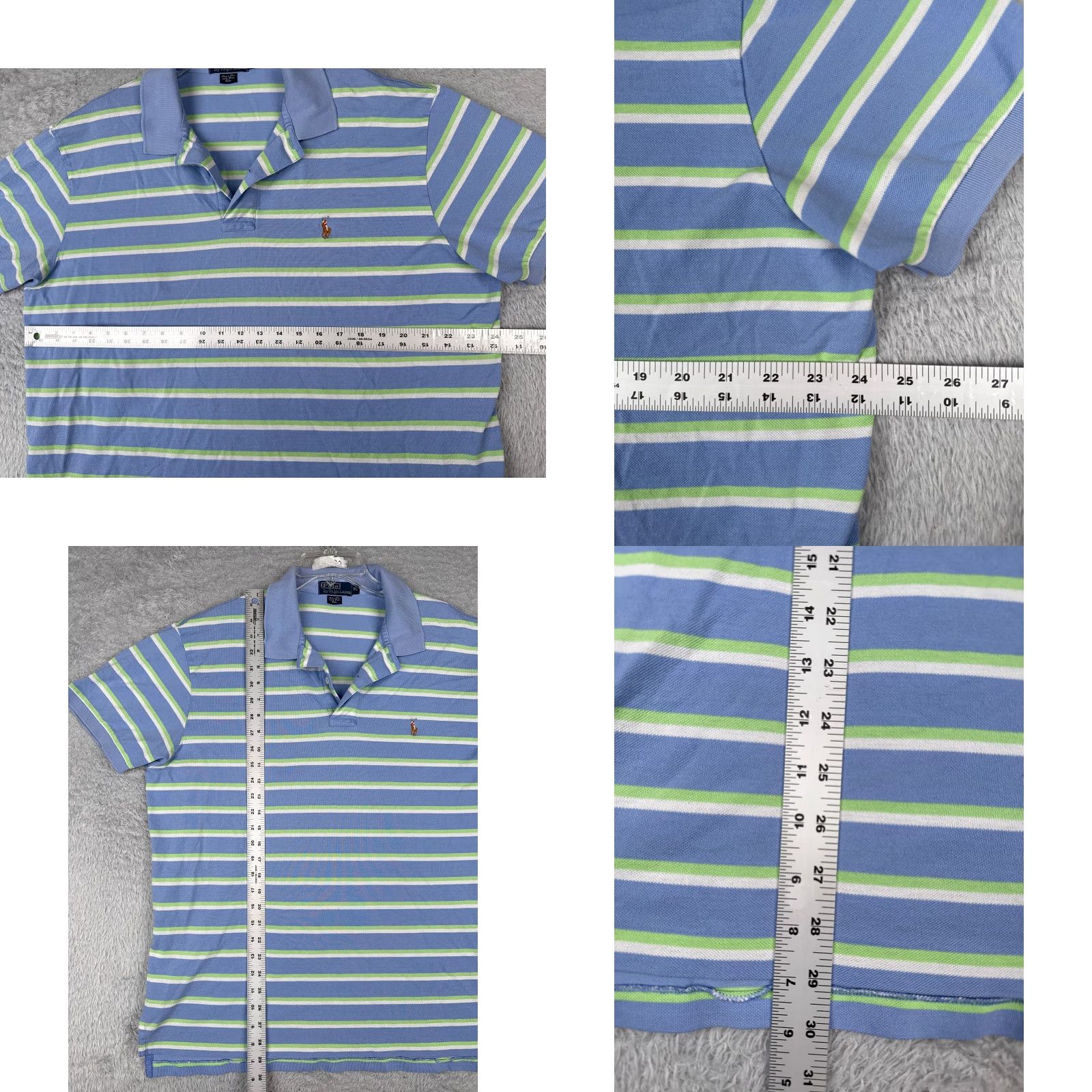 VINTAGE Ralph Lauren Polo Shirt Men XL Blue Stripe Cotton Pima 80s Polo Shirt, Golf, Modern, American, Sports Mens