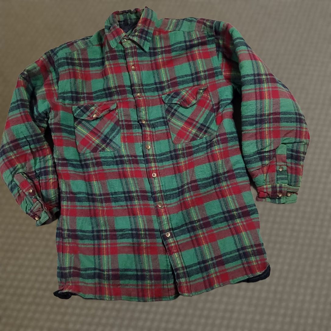 Vintage Sports Afield Shirt Mens Tall Large Green Red Plaid Flannel Quilted Lined Jacket Size US L / EU 52-54 / 3 - 1 Thumbnail