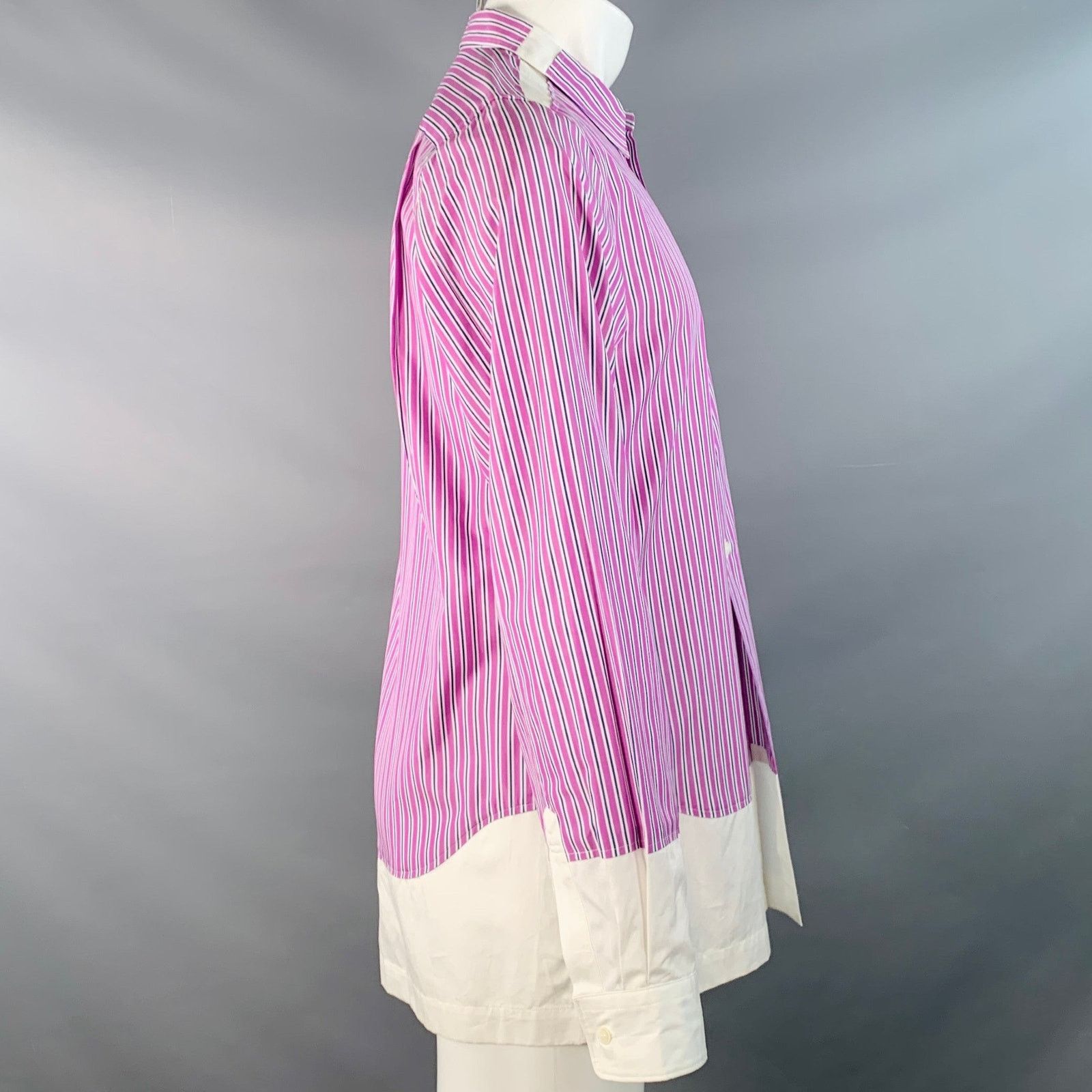 Comme des Garcons Homme Plus PLUS Size M Purple White Stripe Cotton Long Sleeve Shirt Size US M / EU 48-50 / 2 - 3 Thumbnail